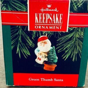 Vintage Hallmark Green Thumb Santa Holiday Ornament  1992